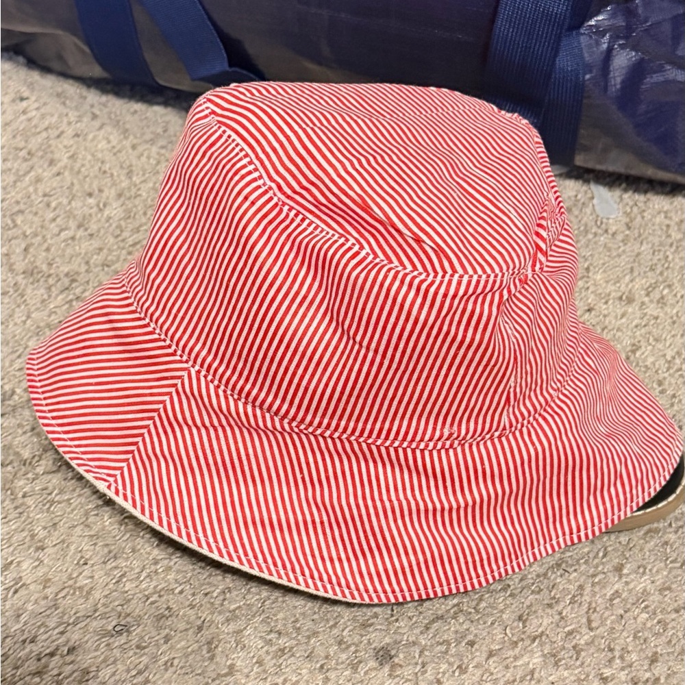 Kids Reversible Red Striped and Crab Bucket Hat